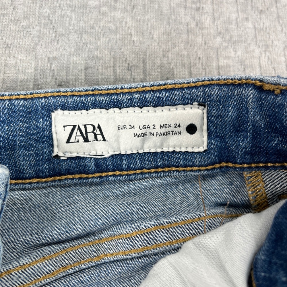 Zara Bootcut Jeans Women 2/23X31 Blue High Rise Flare Raw Hem Light wash - Picture 2 of 10